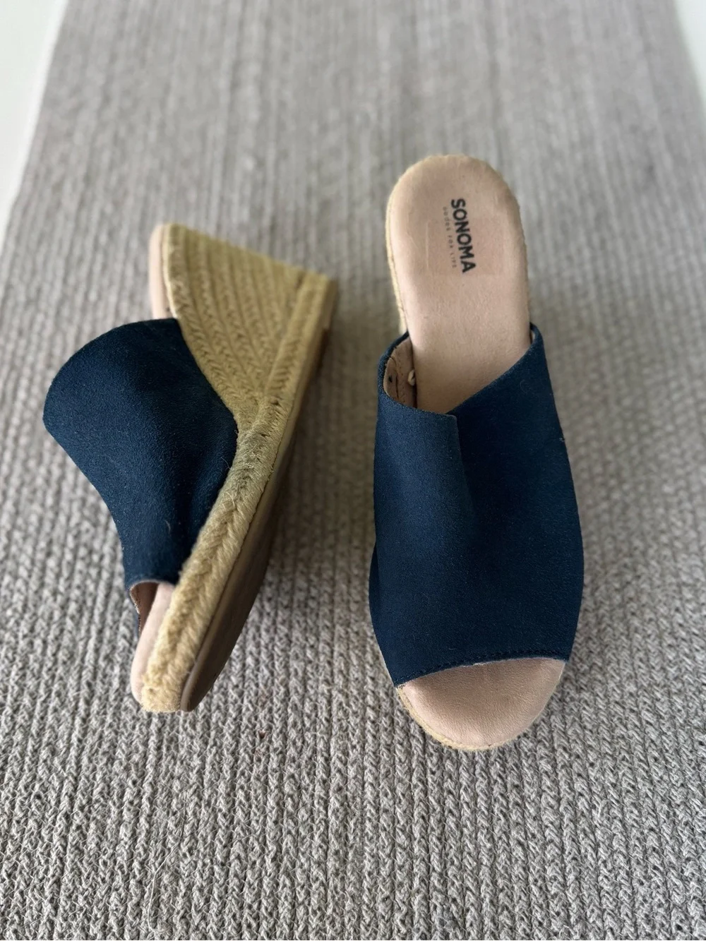 Vintage Sonoma Navy Blue Genuine Suede Espadrille Wedge Sandals Size 8